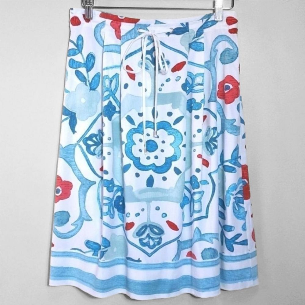 Loft Floral A-line Pleated‎ Midi Skirt Size 6 Watercolor